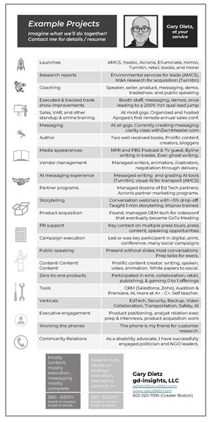 Example Projects Chart - Gary Dietz - Thumbnail